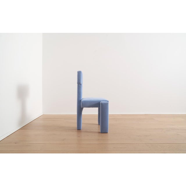 Modern Segment Highback Dining Chair in Blue Hydrangea Velvet For Sale - Image 3 of 8