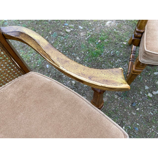 Camel Vintage Mid Century Modern Walnut/Cane High Back Dining Armchairs Set of Two Needs New Upholstery For Sale - Image 8 of 12