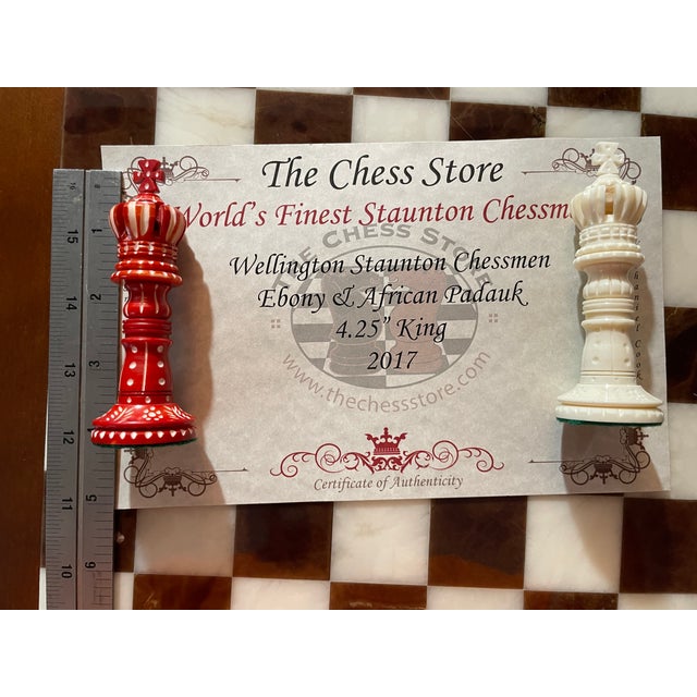 Italfama Italian Alabaster Octagonal Chess Board With Drawer & 4.25" Wellington Special Edition Pieces (Includes Original 2017 Receipts & Coa) For Sale - Image 4 of 17
