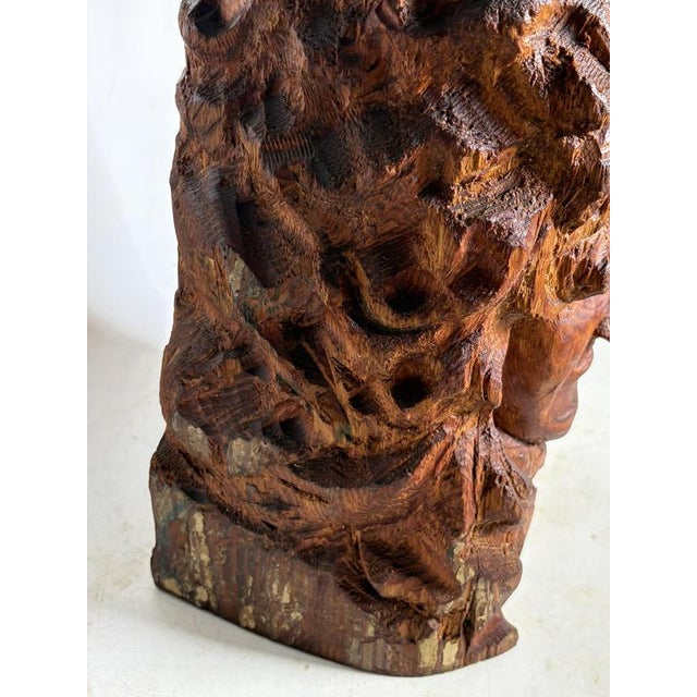 Brown Sculpture of a Head in Wood, France, 1960s For Sale - Image 8 of 13