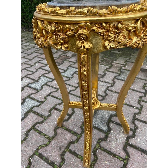 Gold 1980s French Louis XVI Gold Beech Marble Side Tables Pair For Sale - Image 8 of 12