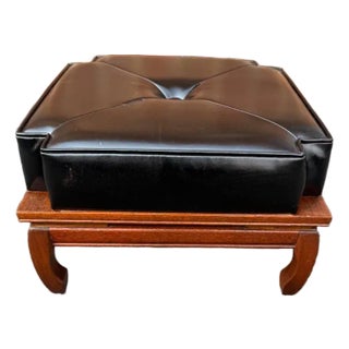 Vintage Chinoiserie Style Vinyl Faux Leather Footstool For Sale