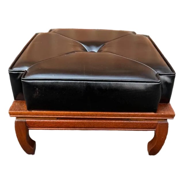 Vintage Chinoiserie Style Vinyl Faux Leather Footstool For Sale