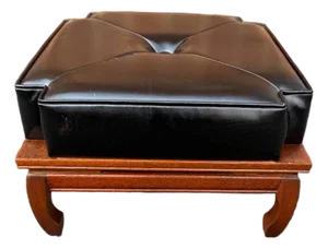Vintage Chinoiserie Style Vinyl Faux Leather Footstool