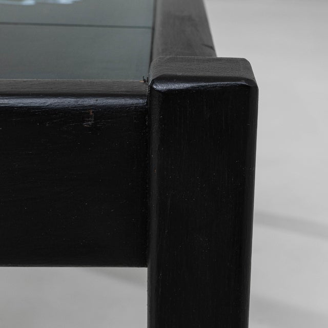 Wood 20th Century French Wood Black Patinated Coffee Table With Leaf Ceramic Top For Sale - Image 7 of 18