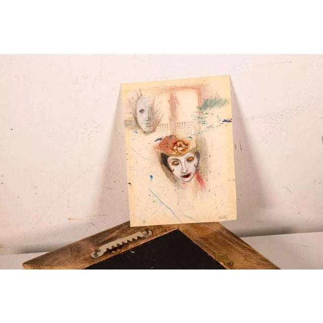 Paper Betty Woodward-Bosley Signed Surrealist Woman in Hat Drawing on Paper Framed For Sale - Image 7 of 9