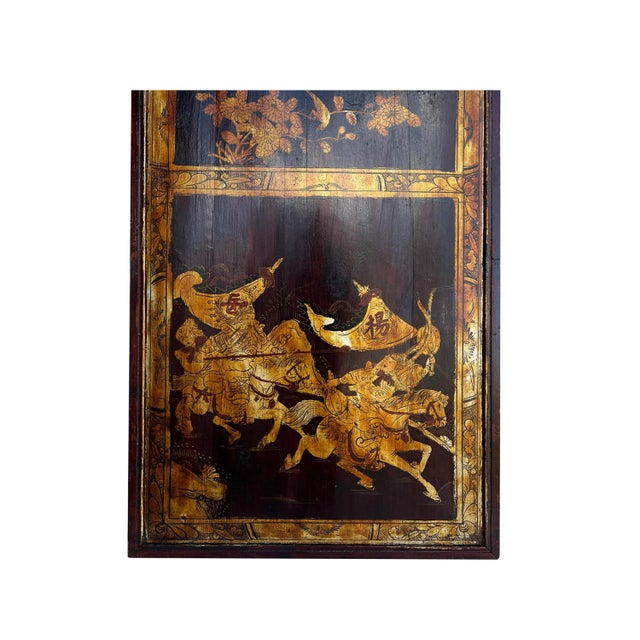 Vintage Chinese Wood Copper Color Warriors Scenery Wall Plaque Panel For Sale In San Francisco - Image 6 of 7