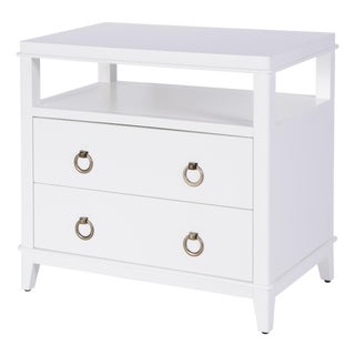 Highbury 28 in. W Rectangular Wood 2 Drawer Nightstand with Open Shelf, Smooth White For Sale