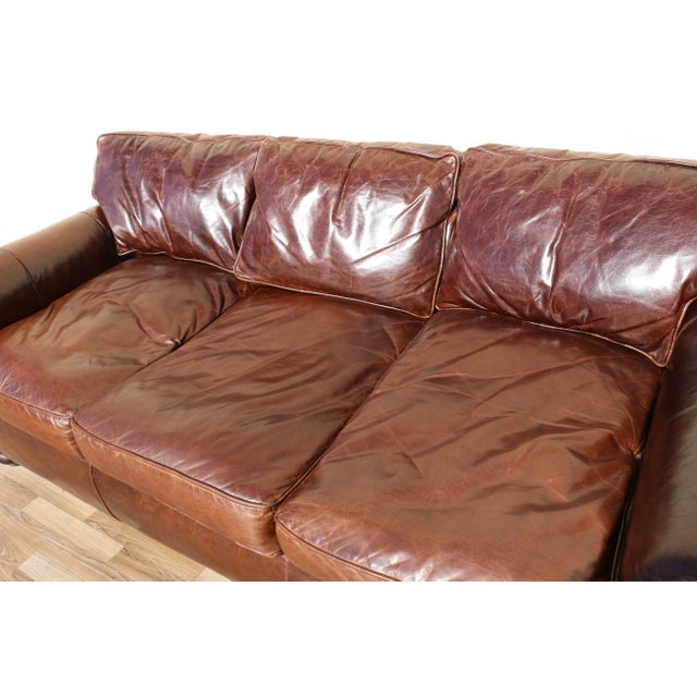 Vintage Restoration Hardware Distressed Brown Leather Three-Seat Sofa | Rh Club Sofa For Sale - Image 12 of 18