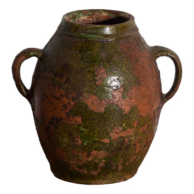 Vintage Two-Handled Glazed Earthenware Pot, Central Europe, 1920 For Sale