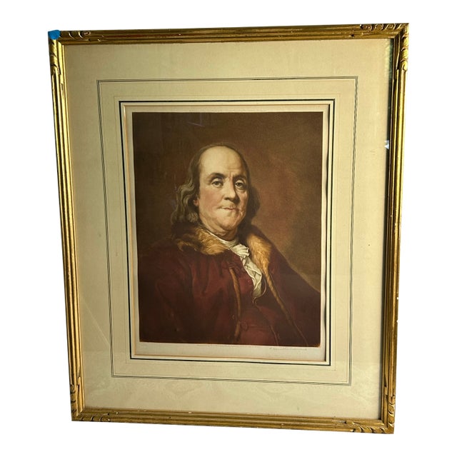 1927 Benjamin Franklin Portrait Mezzotint by T. Hamilton Crawford, Framed For Sale