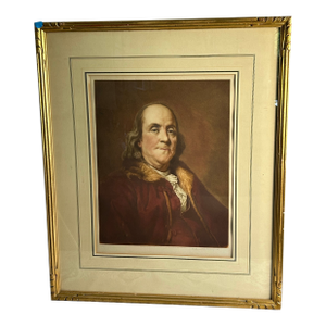 1927 Benjamin Franklin Portrait Mezzotint by T. Hamilton Crawford, Framed