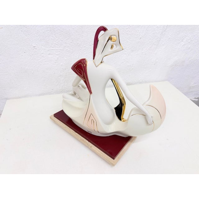 Large Art Deco Porcelain Sculpture Leda with Swan from Galos, 1970s For Sale - Image 16 of 18
