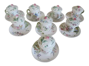 19th Century Veuve Perrin French Faience Tin Glaze Pottery Pots De Creme- 16 Pieces