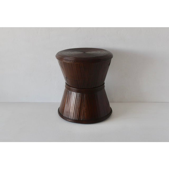 Vintage Sculptural Dark Bamboo Rattan Hourglass Bowtie Pedestal Table For Sale - Image 10 of 15