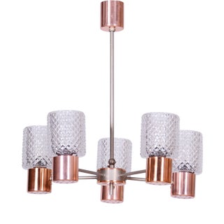 Mid-Century Chandelier in Chrome, Steel, Copper and Glass, Czech, 1960s For Sale