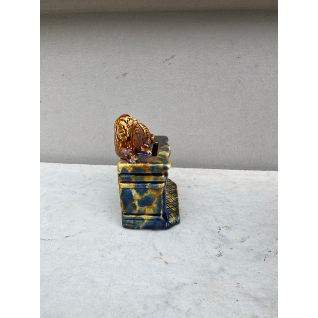 Rustic 19th Century French Majolica Dog on a Chimney Money Bank For Sale - Image 3 of 6