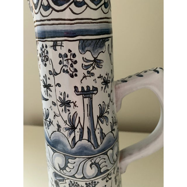 Vintage Portugal Pottery Hand Painted Tall Pitcher For Sale - Image 11 of 13