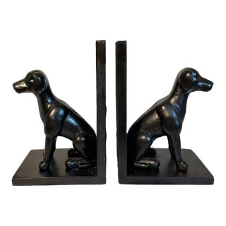 Vintage Cast Iron Black Labrador Dog Bookends - a Pair For Sale