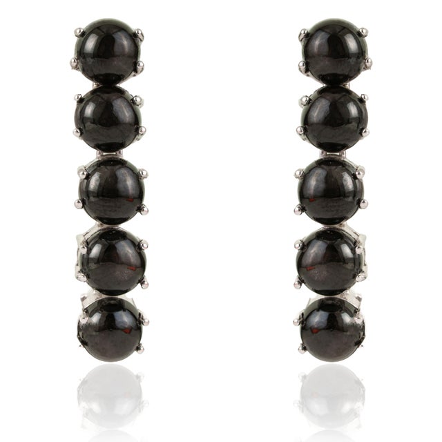 Victorian Victorian Style 147.37 Ct Black Star Cabochon Tennis Necklace With Drop Earrings Set - 3 Pieces For Sale - Image 3 of 15