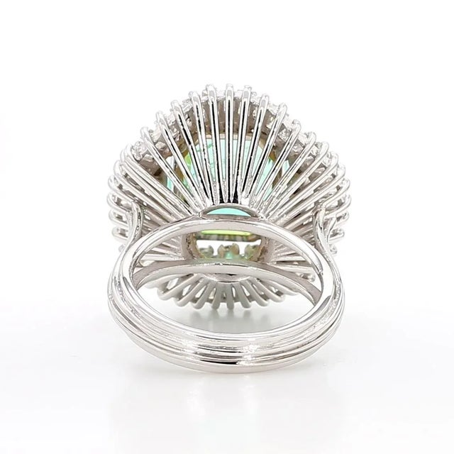 Metal 9.17 Carat Octagon Chivor Emerald & Diamond Palladium Ballerina Ring, Size 7 For Sale - Image 7 of 11