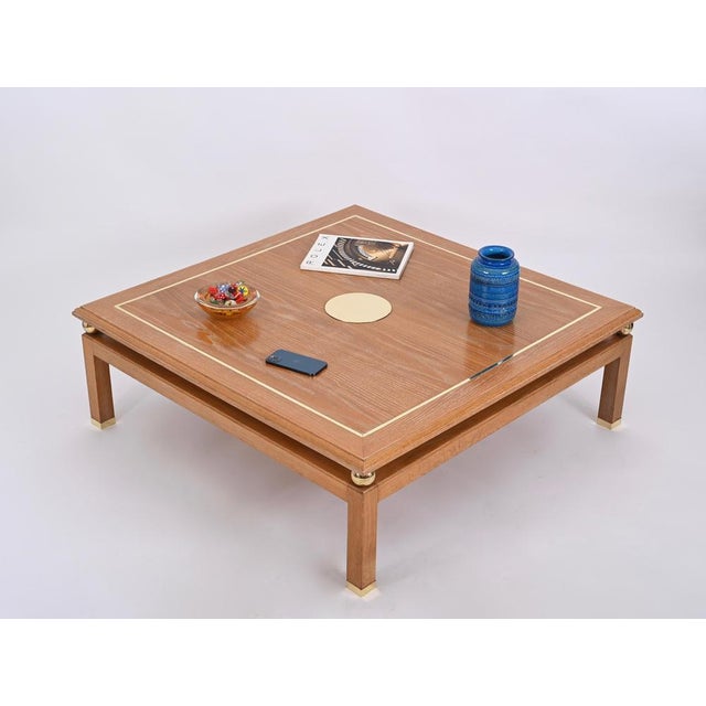 Coffee Table in Oak and Brass by Tommaso Barbi, Italy, 1970s For Sale - Image 6 of 18