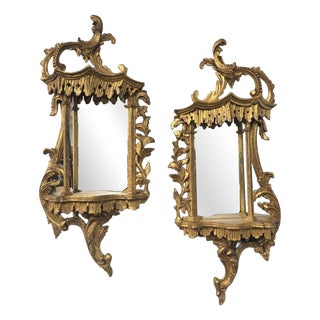 Chinese Chippendale Gilt Wall Mirrors, 1920, Set of 2 For Sale