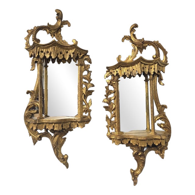 Chinese Chippendale Gilt Wall Mirrors, 1920, Set of 2 For Sale