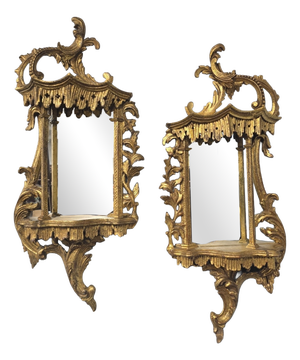 Chinese Chippendale Gilt Wall Mirrors, 1920, Set of 2