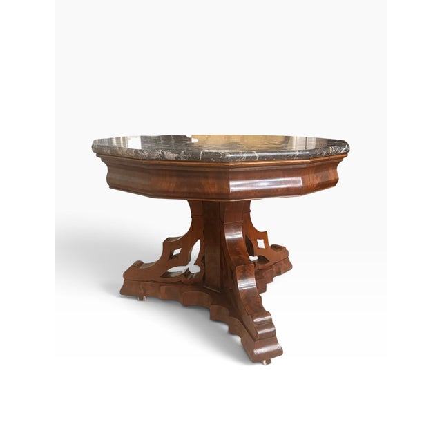 Black Antique Octagonal Black Marble Top Mahogany Center Table on Porcelain Casters For Sale - Image 8 of 15