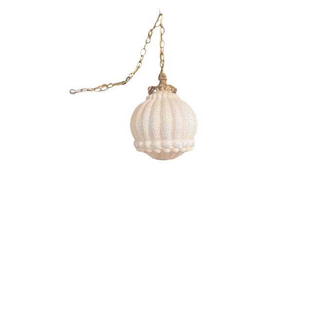 Ivory Vintage Hollywood Regency Style Iridescent Hanging Swag Lamp For Sale - Image 8 of 9