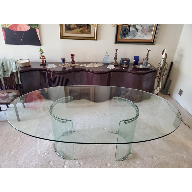 Modern Statement Vintage 1978 Sculptural Glass Dining Table For Sale - Image 3 of 5