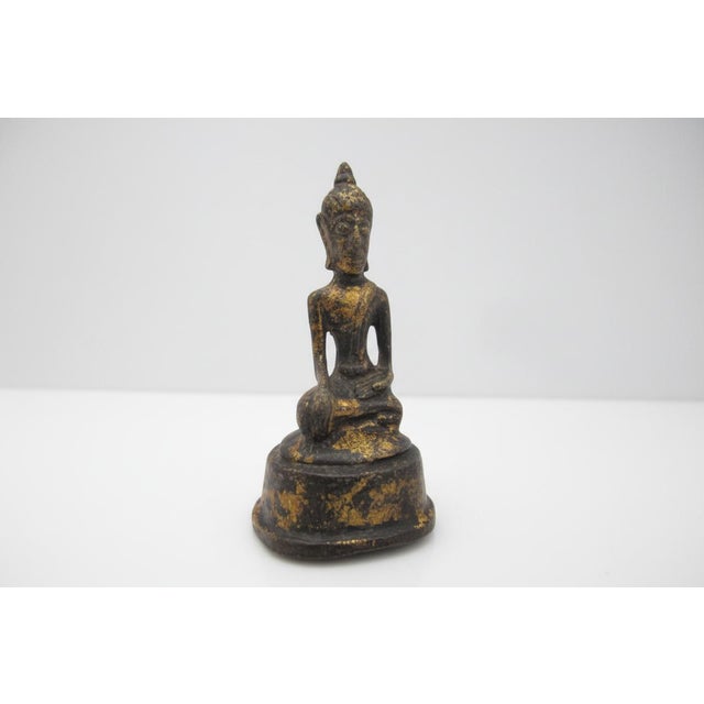 Thai Gilt Bronze Ayutthaya Seated Meditational Miniature Buddha Statue Figurine For Sale - Image 4 of 7