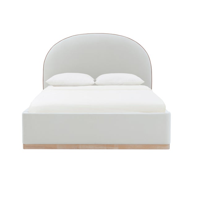Marlow Performance Velvet Queen Bed, Cream For Sale In Los Angeles - Image 6 of 11