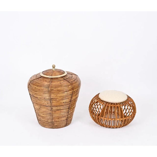 Large French Riviera Basket in Rattan & Brass, Italy, 1970s For Sale - Image 11 of 12