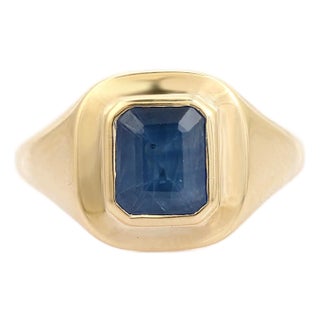 Vintage-Inspired 14k Gold Blue Sapphire Ring Size 6 For Sale