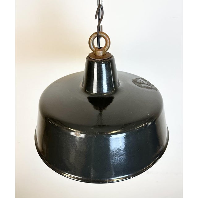 Metal Industrial Black Enamel Pendant Lamp, 1950s For Sale - Image 7 of 18
