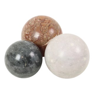 Large Vintage Polished Marble and Natural Stone Spheres, 1980s, Set of 3 For Sale