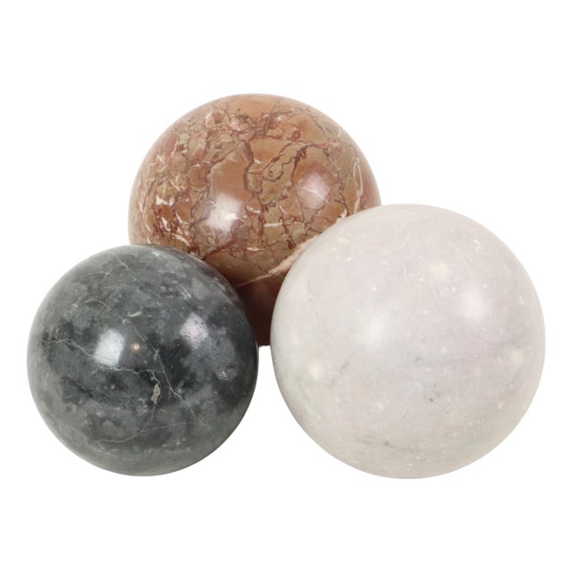 Large Vintage Polished Marble and Natural Stone Spheres, 1980s, Set of 3 For Sale