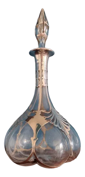 American Art Nouveau Decanter in Glass and Silver Overlay from Alvin, 1890s