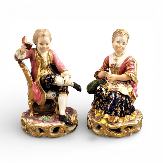 Porcelain Model 314 Reading Gentleman and Tatting Lady from Derby, Set of 2 For Sale - Image 18 of 18