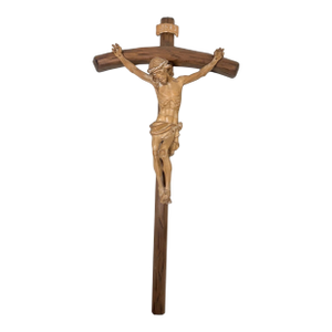 1970s Share Large Vintage Hand Carved Wood Religious Jesus Crucified Cross Sculpture God