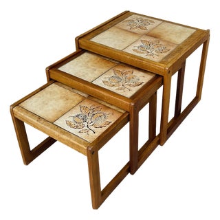 Vintage Nesting Tables in Teak and Earthenware, 1960s, Set of 3 For Sale