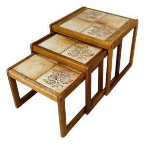 Vintage Nesting Tables in Teak and Earthenware, 1960s, Set of 3