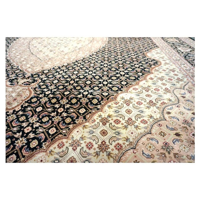 Vintage Sino-Persian Tabriz Mahi Wool 9x12 Black & Ivory Handmade Area Rug #1144253 For Sale In Houston - Image 6 of 10