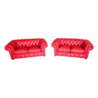 Red Leather Chester Sofas from Poltrona Frau, 1993, Set of 2 For Sale