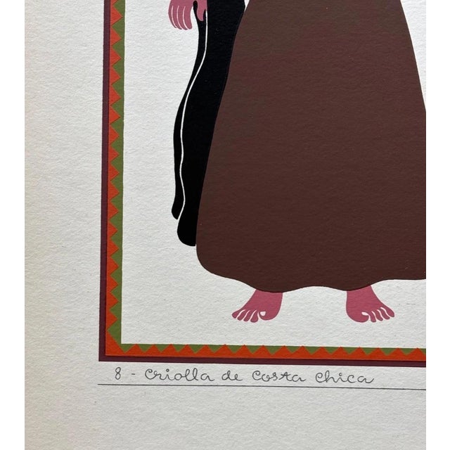 Expressionism Carlos Mérida Silkscreen Print, "Criolla de Costa Chica" in 16x20 Mat, 1945 For Sale - Image 3 of 4
