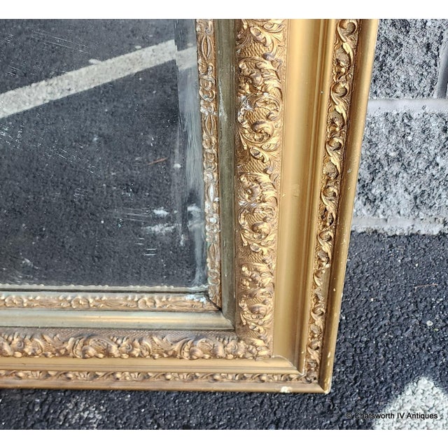 Victorian Antique 19th Century Gilded Gesso & Wood Rectangular Mantel Mirror 51.5 X 30" For Sale - Image 3 of 11