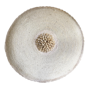 Vintage African Bamileke Tribe Beaded & Shell Round Wooden Shield 20" D