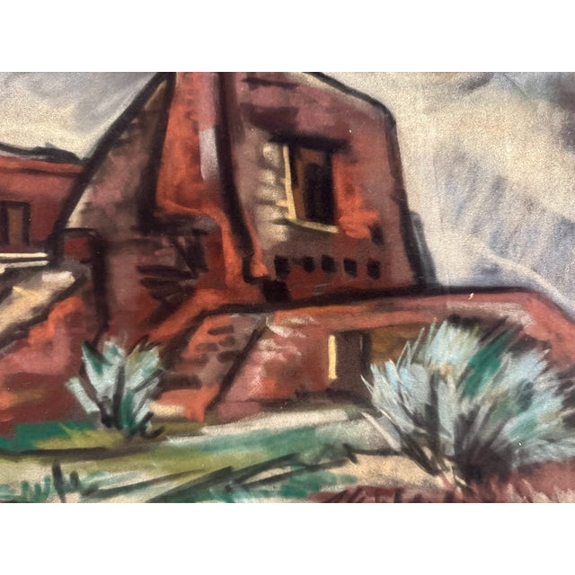 Rustic Henry Emil Salloch Original Pastel on Paper Pecos Mission, 1959 For Sale - Image 3 of 8